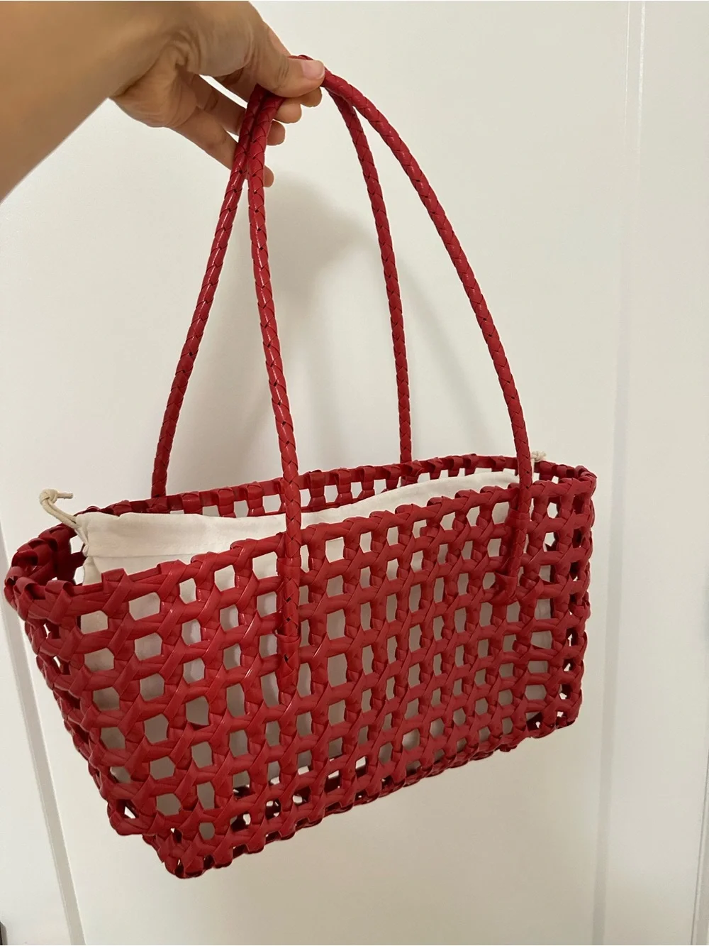 & Other Stories Red Woven Tote Bag